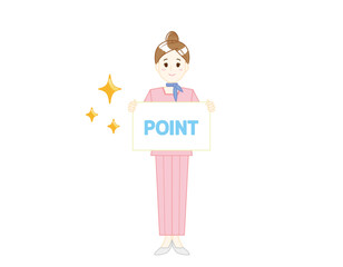 パンツスタイルで接客する女性のイラスト　美容アドバイススタッフ