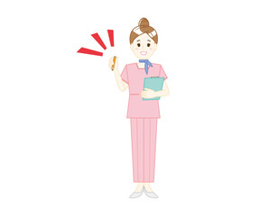 パンツスタイルで接客する女性のイラスト　美容アドバイススタッフ