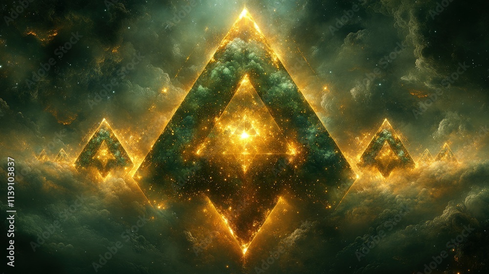 Poster cosmic geometric patterns with glowing elements