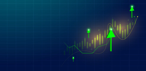 Abstract finance success with growth graph on blue background