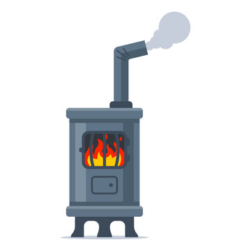 Iron stove with a pipe. Heating in the apartment.