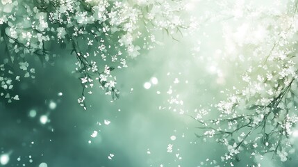 Impressionistic Painting of White Blossoms on Teal Branches