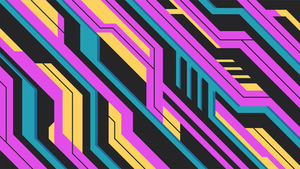 Bright dynamic abstract gaming background. Futuristic geometric lines horizontal illustration.