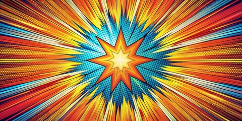 Fototapeta premium Dynamic Starburst Explosion Vibrant Comic Book Style Background