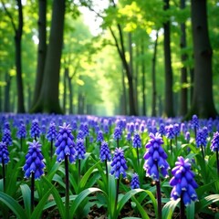 Pale blue Spanish bluebells in a forest carpet, landscape, spanishbluesbell, hyacinthoides
