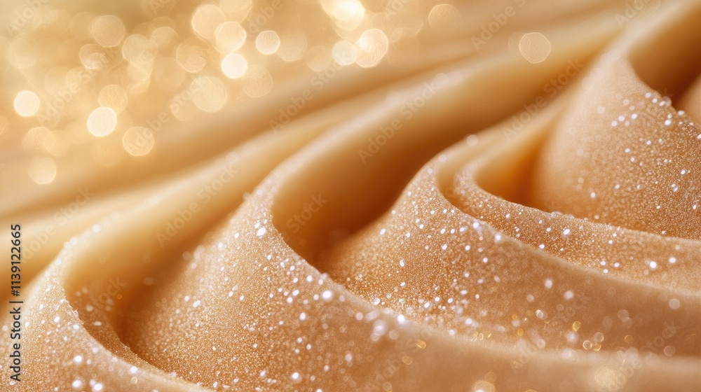 Poster golden fabric waves with glowing sparkles and soft texture