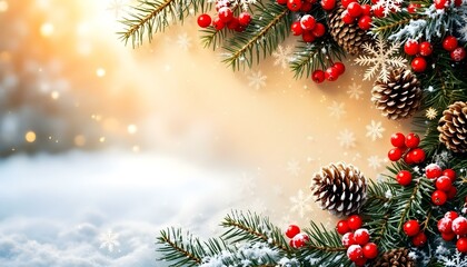 snowflakes, blank, space, freeform, bordered, pinecones, holly, berries, red, icy, branches, winter, glow, background, seasonal, festive, holiday, Christmas, cold, nature, decorative, frosty, elegant,