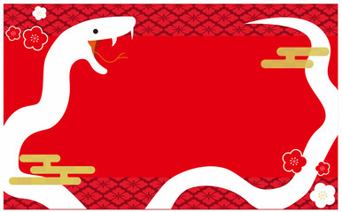 白蛇の紅白和柄の背景イラスト素材