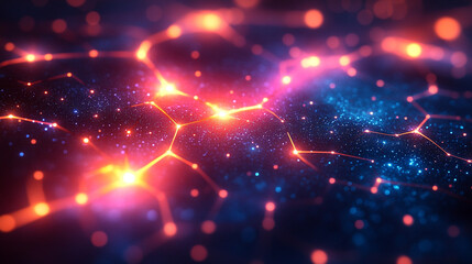 Obraz premium Futuristic 3D illustration of a polygonal network symbolizing cloud computing, blockchain, and digital currency. Interconnected nodes glow brightly on a silver, gold, and white abstract tech backgroun