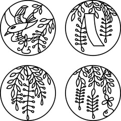 4月のシンプル円形花札アイコンセット