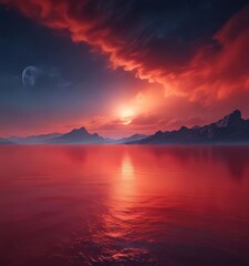 Fototapeta premium Gradual transition of dark blue atmosphere into red mist , atmospheric gradient, dark blue