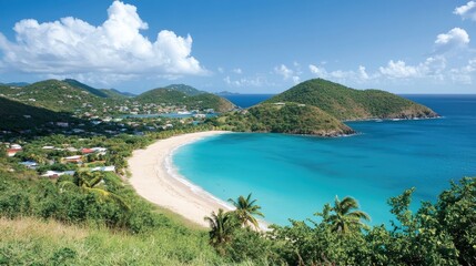 Serene Coastal Landscape with Turquoise Waters and Hills