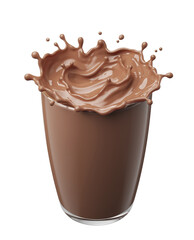 Glass with splashing chocolate or cocoa, isolated on white background, with clipping path 3d illustration.