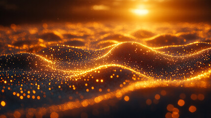 Futuristic 3D illustration of a polygonal network symbolizing cloud computing, blockchain, and digital currency. Interconnected nodes glow brightly on a silver, gold, and white abstract tech backgroun