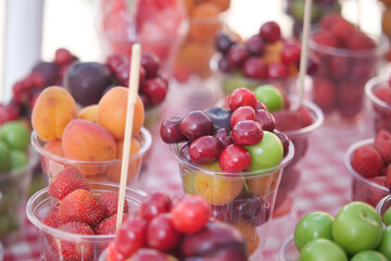 A Colorful Variety of Freshly Made Fruit Cups Beautifully Displayed