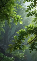 Fototapeta premium Nature's masterpiece - a lush green branch adorned with leaves, nature, serenity