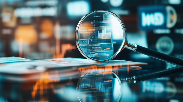 A Close-Up of a Magnifying Glass Inspecting a Stack of Financial Documents, Symbolizing Bank Supervision and Regulatory Oversight, FCapturing the Essence of Financial Scrutiny and Compliance.