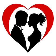 Beautiful Romantic Couple Silhouette Vector in Heart for valentine's day Designs Isolated on a transparent background