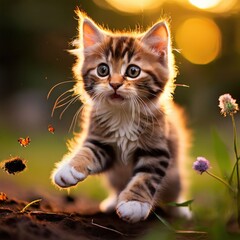 Obraz premium the AI Image Generator, Playful Kitten Chasing A Butterfly