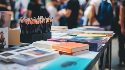 A vibrant display of creatively designed stationery and packaging items on a table