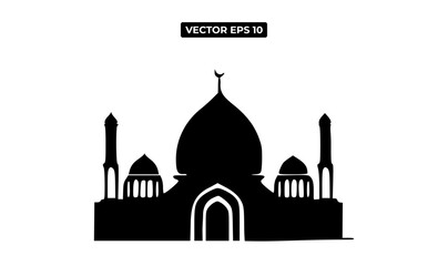 Silhouette of a mosque with domes and minarets, representing Islamic architecture.