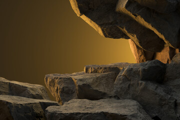 Stone and Rock shape background, minimalist mockup for podium display or showcase, 3d rendering.