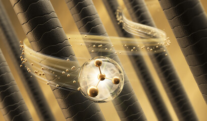 Nourish hair of shampoo or Oil Vitamin serum. Repair damaged hair concept, 3d rendering.