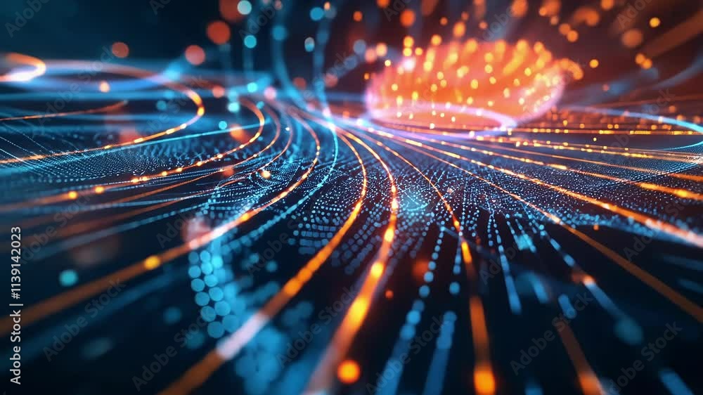 Poster illuminated streams of data flow through cyberspace, creating a dynamic and futuristic landscape of 