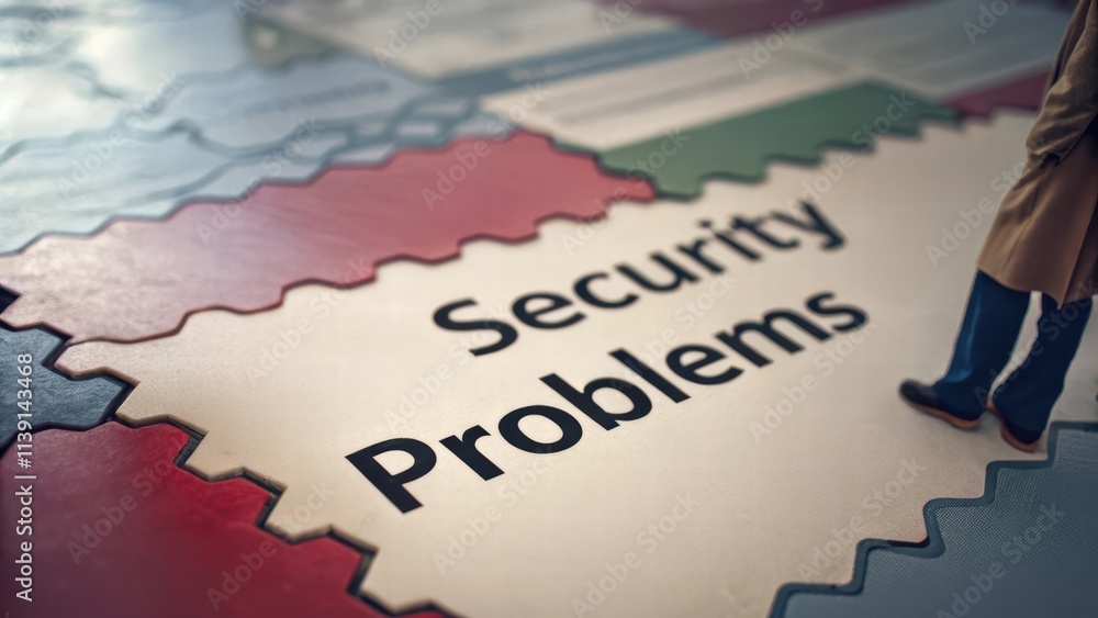 Poster security issues highlighted on puzzle pieces.