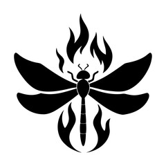 Black silhouette dragonfly in flame vector icon design