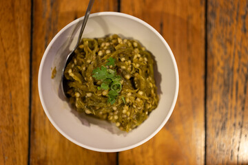 Green chili dip as Nam Prik Num. Northern Thai green chilli dip