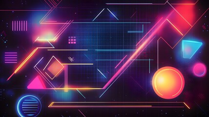 Obraz premium Abstract Neon Geometric Synthwave Design Background