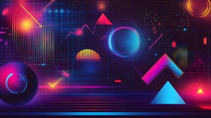 Abstract Neon Geometric Synthwave Art Design