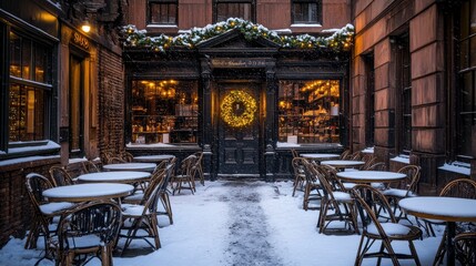 Naklejka premium Charming winter scene at a cozy cafe