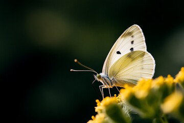 Delicate butterfly perched on vibrant yellow flowers.