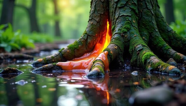 Latex latex sap flowing from a latex tree trunk, tree trunks, latex