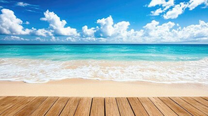 Fototapeta premium Serene Beachfront View with Crystal Clear Water and Blue Sky