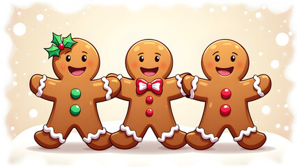 Obraz premium New Year's smiling gingerbread man cookie isolated on white, illustration.