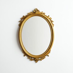 An ornate golden mirror with an intricate frame, reflecting a blank wall, adds a touch of elegance to any space.
