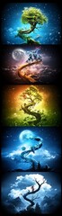 Naklejka premium Mystical Tree of Seasons A Fantasy Landscape.