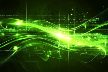 Obraz premium Abstract Green Digital Wave Energy Flowing Data Stream