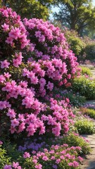 Obraz premium Azaleas blooming in the spring garden with pink and purple flowers , pink, fresh, garden