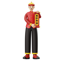 Chinese Man Holding a Scroll Illustration