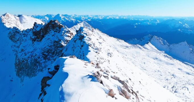 amazing aerial landscape of snowy mountain in Sichuan China, Dagu lacier at winter day