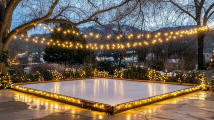 Fototapeta premium Winter wonderland ice skating rink decorated with lights