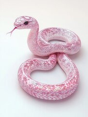 Fototapeta premium A unique pink snake on a light background.