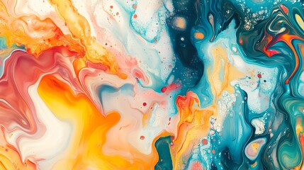 Abstract Fluid Acrylic Painting Warm And Cool Colors