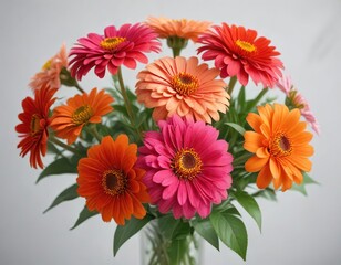 Vibrant bouquet of pink red orange zinnia flowers isolated on white background , zinnia, floral composition