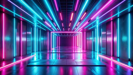 Fototapeta premium Abstract Neon Corridor with Vibrant Pink and Blue Lighting
