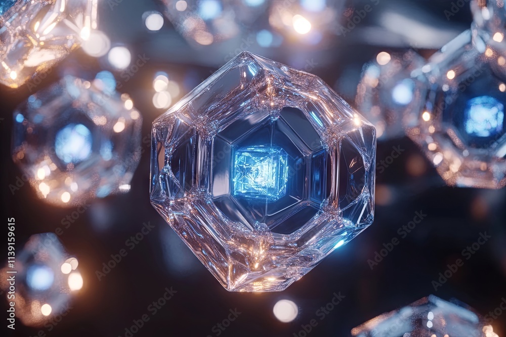 Poster abstract 3d render of glowing crystal structures